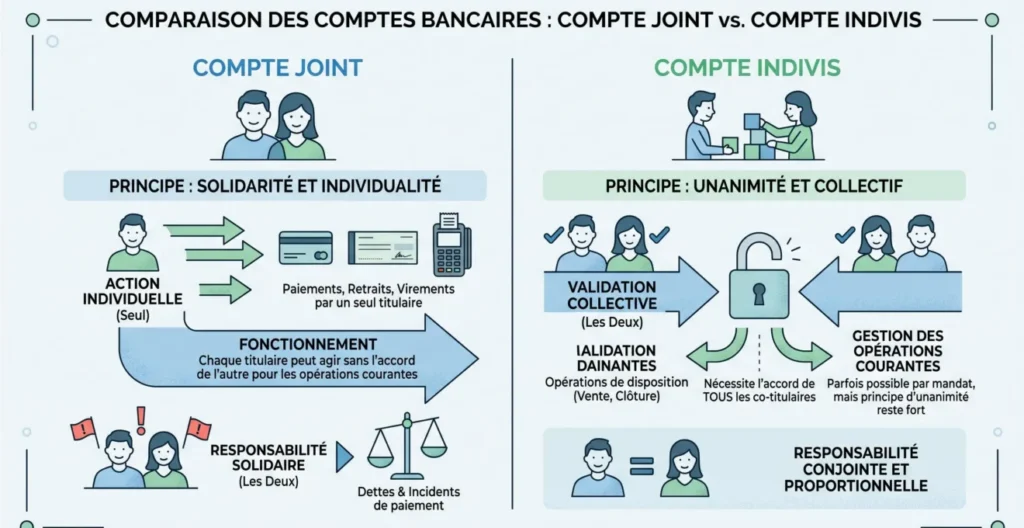 Schéma comparant compte joint et compte indivis