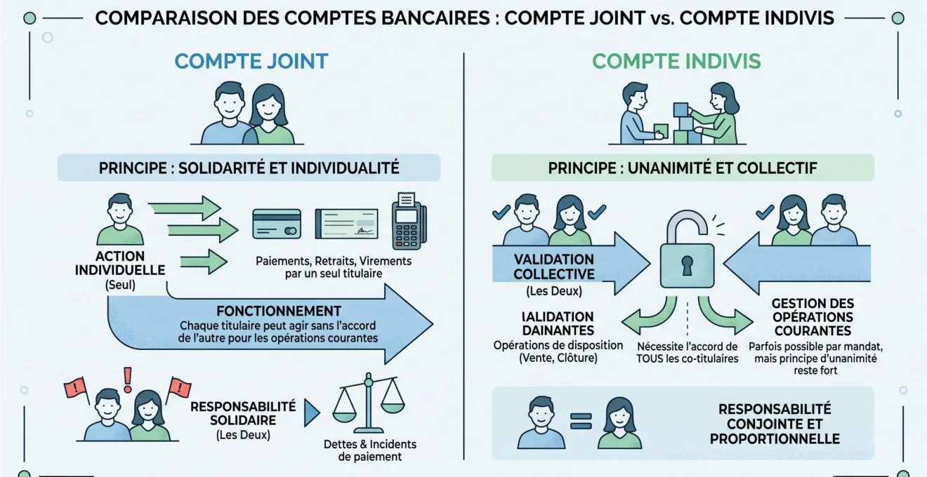 Schéma comparant compte joint et compte indivis